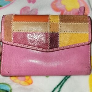 Vintage Fossil Pink Leather Patchwork Front Tri-fold